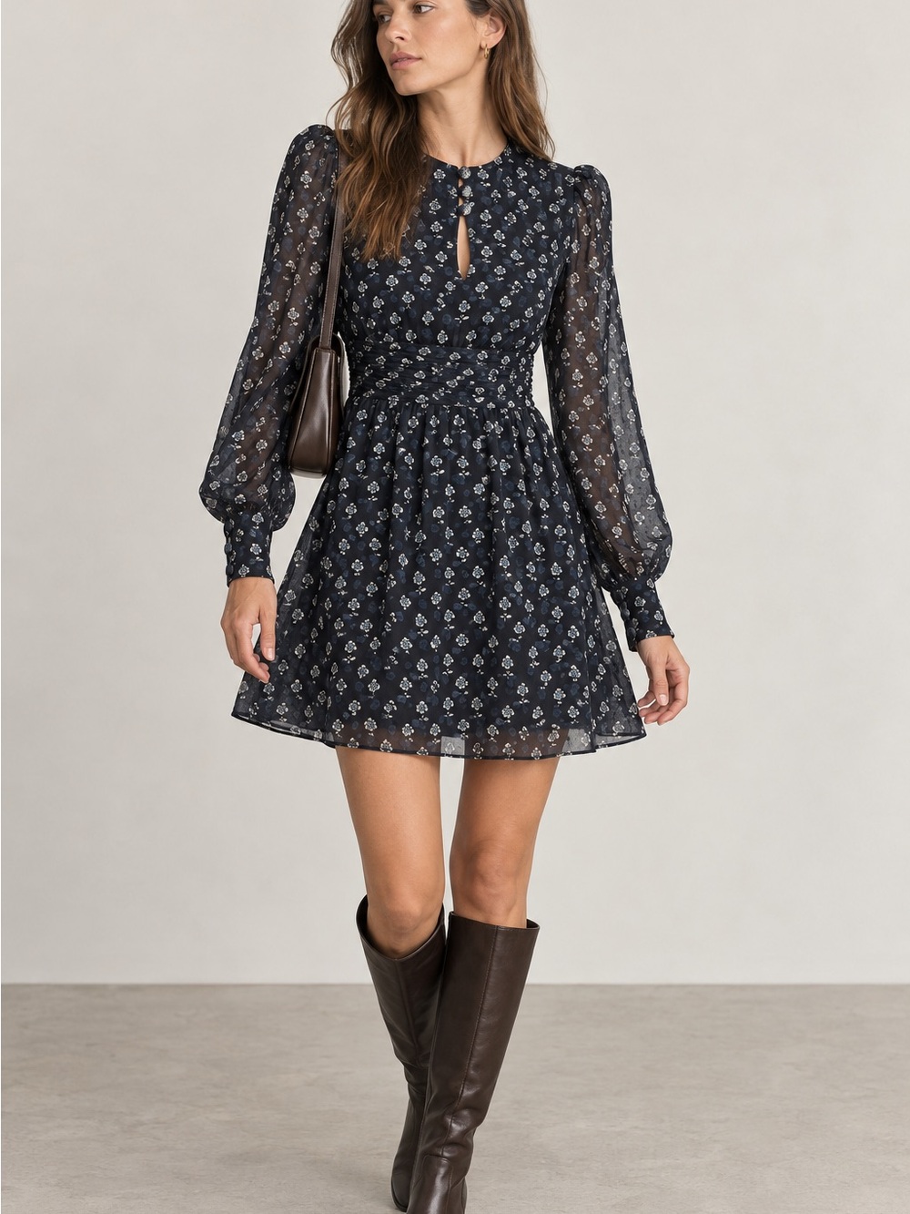 & Other Stories Paris Atelier Navy Floral Long Sleeve Dress US 2 / EUR 34